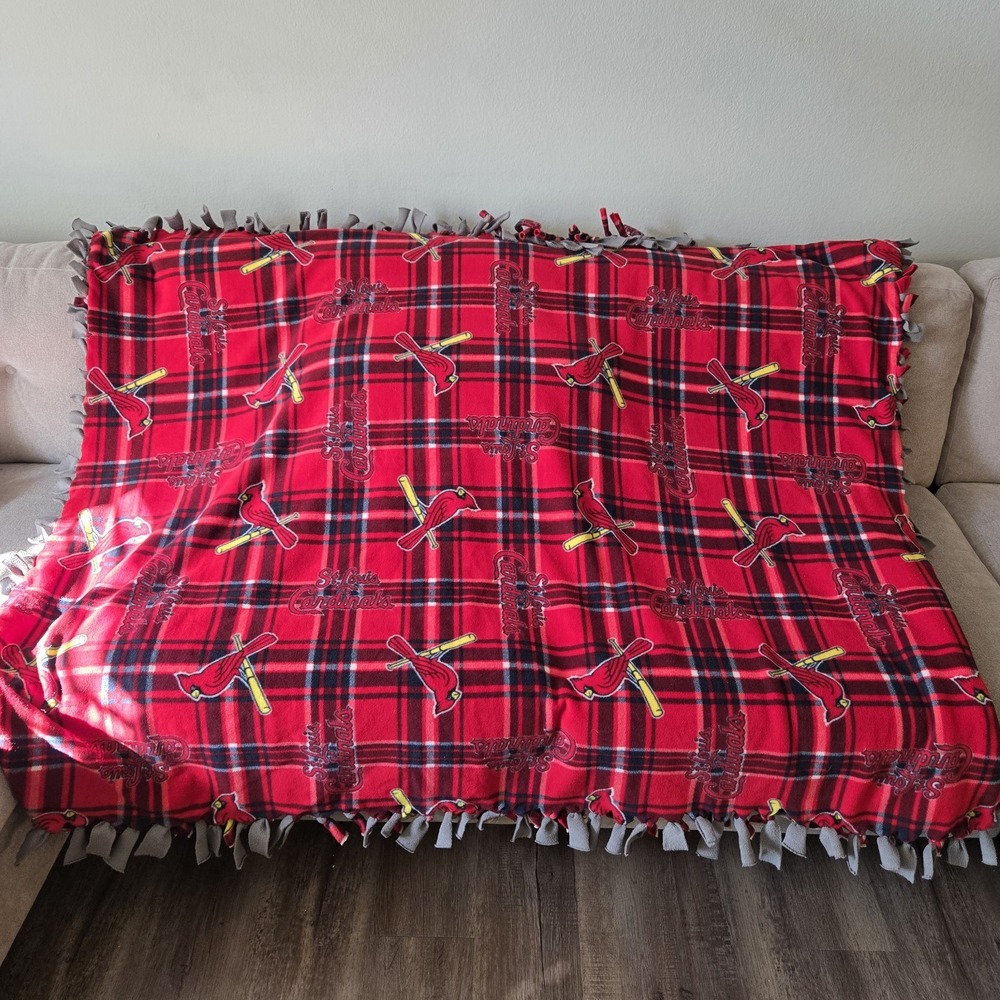 Fleece Knotted Tied Blanket Throw -‎ St Louis Cardinals MLB L63"X W53" Red Plaid